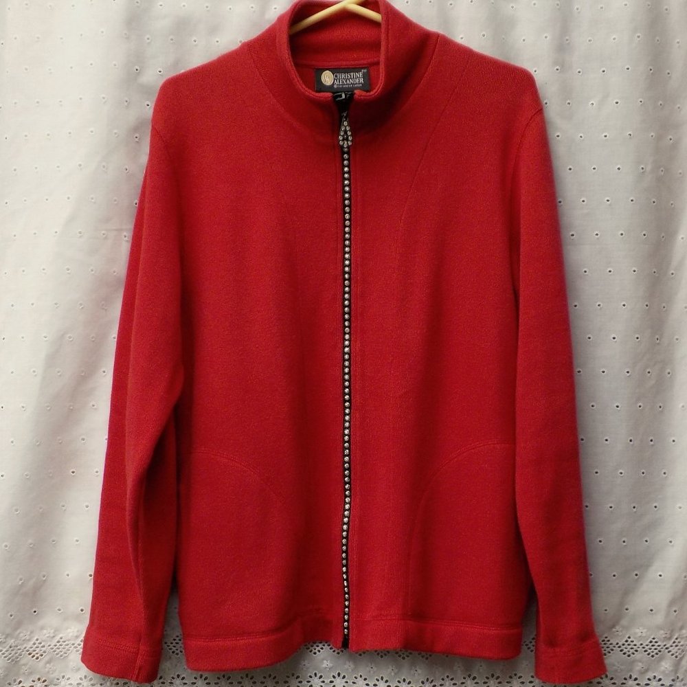 Christine Alexander Sweater Jacket w/ Rhinestone zip EUC SZ M/L